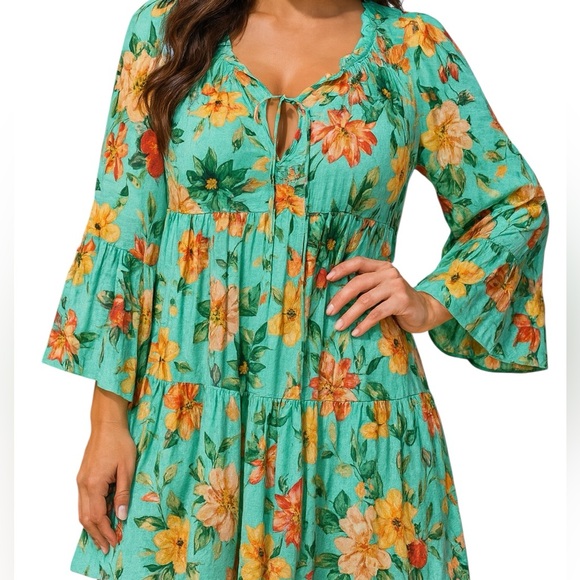JOHNNY WAS TULUM RELAXED FLORAL TIERED Dress NWT - Picture 1 of 13